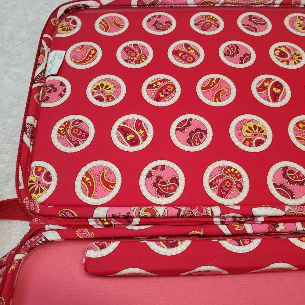 Vera Bradley Red Pink White Floral Quilted Hard Laptop Purse Strap Bag Case - Picture 9 of 12